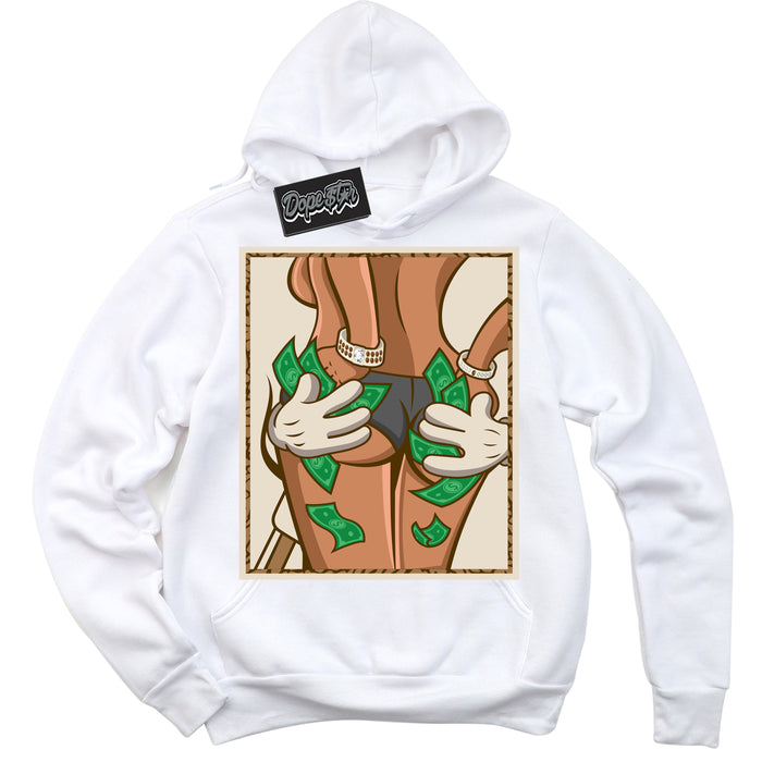 Cool White Graphic DopeStar Hoodie with “ Money Hands “ print, that perfectly matches Palomino 3s sneakers