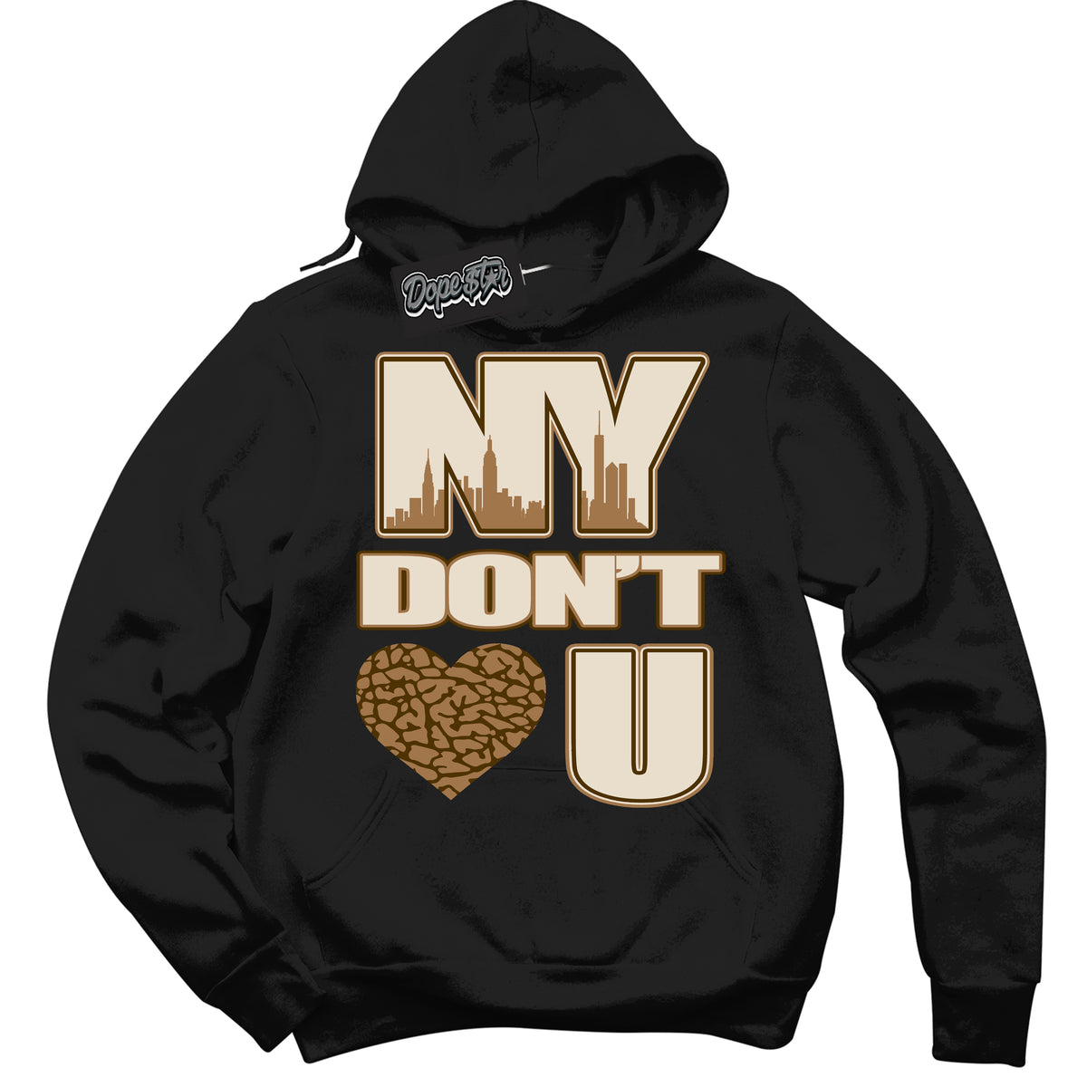 Cool Black Graphic DopeStar Hoodie with “ NY Don't Love You “ print, that perfectly matches Palomino 3s sneakers