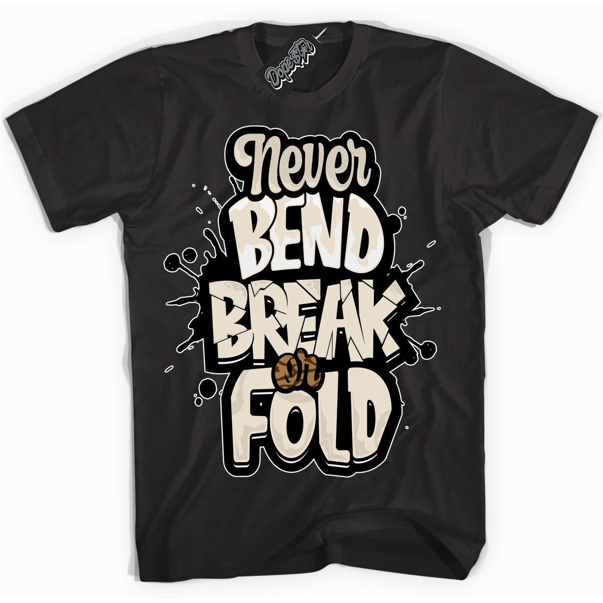 Cool Black graphic tee with “ Never Bend Break Or Fold ” design, that perfectly matches Palomino 3s sneakers 