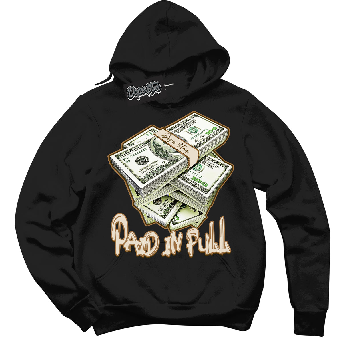 Cool Black Graphic DopeStar Hoodie with “ Paid In Full “ print, that perfectly matches Palomino 3s sneakers