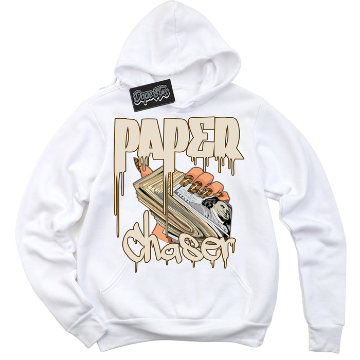 Cool White Graphic DopeStar Hoodie with “ Paper Chaser “ print, that perfectly matches Palomino 3s sneakers