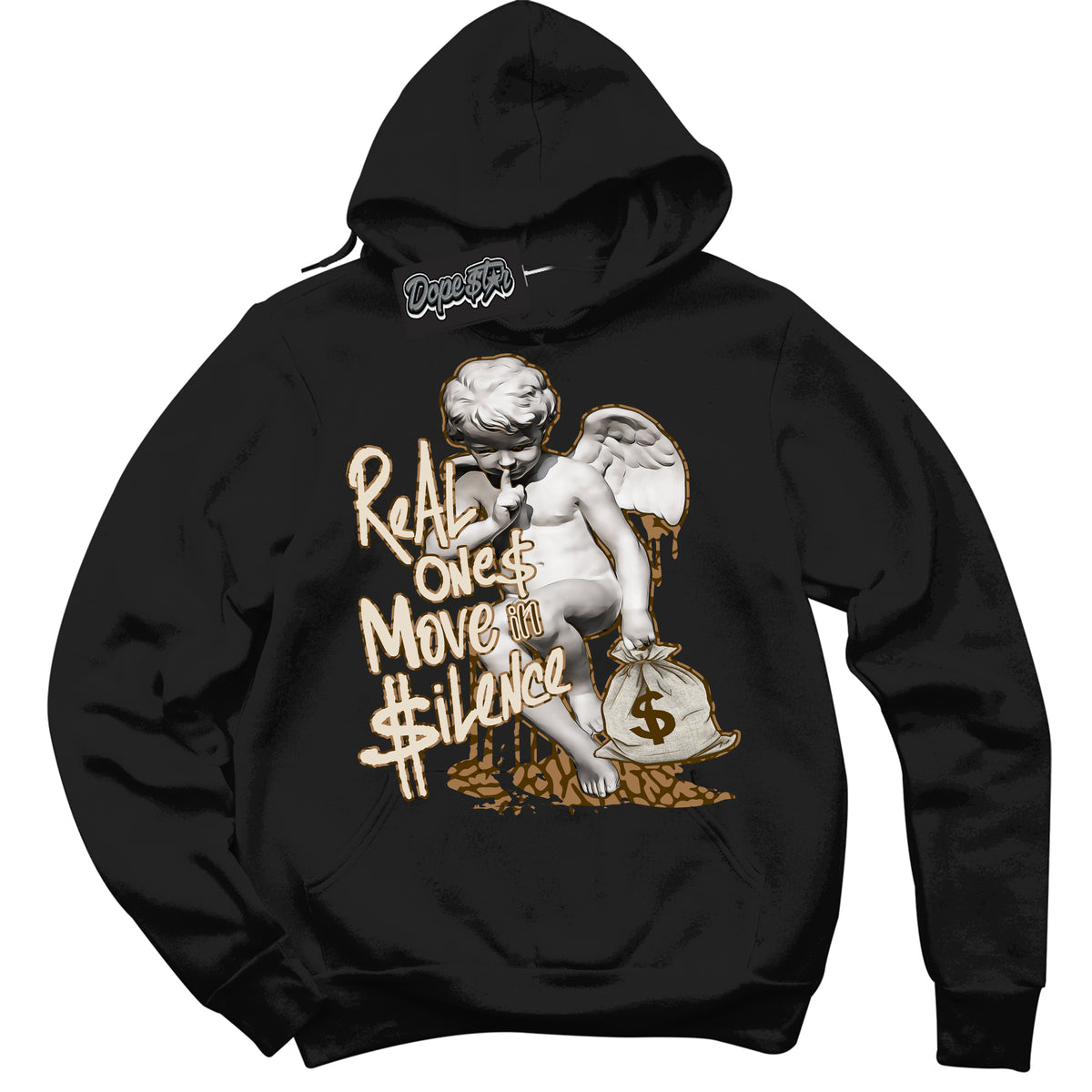 Cool Black Graphic DopeStar Hoodie with “ Real Ones Cherub “ print, that perfectly matches Palomino 3s sneakers