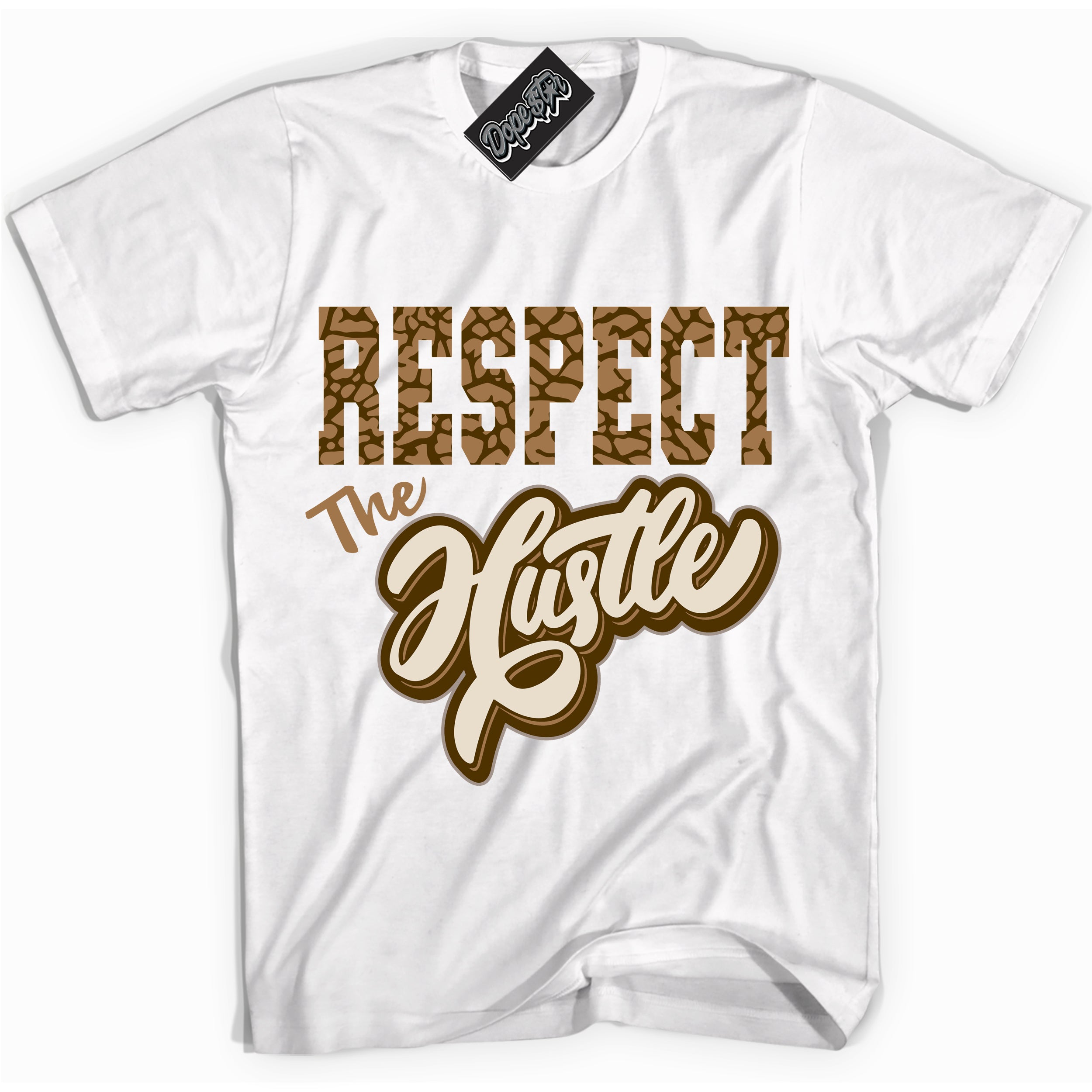 Cool White graphic tee with “ Respect The Hustle ” design, that perfectly matches Palomino 3s sneakers 