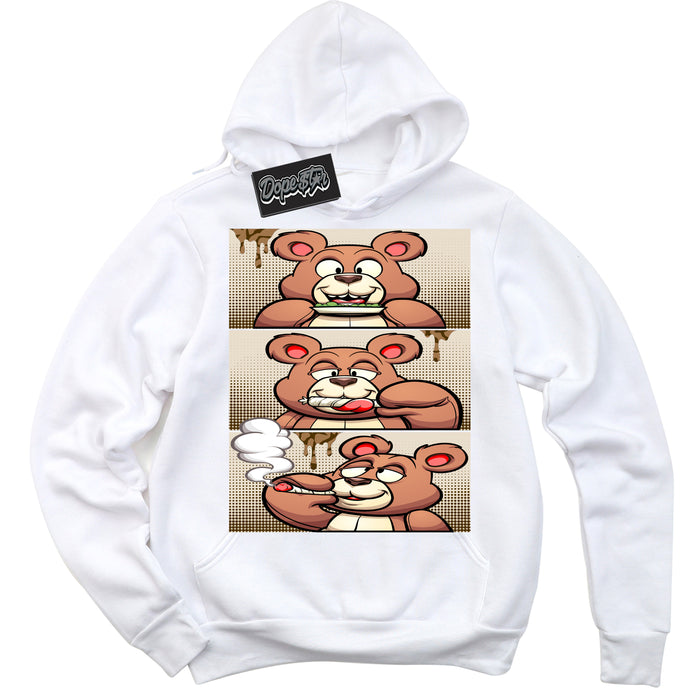 Cool White Graphic DopeStar Hoodie with “ Roll It Lick It Smoke It Bear “ print, that perfectly matches Palomino 3s sneakers