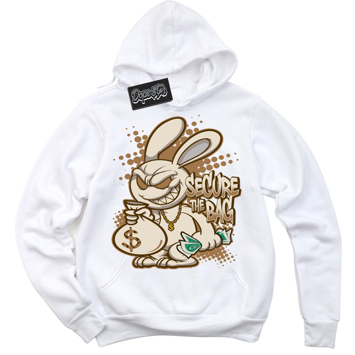 Cool White Graphic DopeStar Hoodie with “ Secure The Bag “ print, that perfectly matches Palomino 3s sneakers