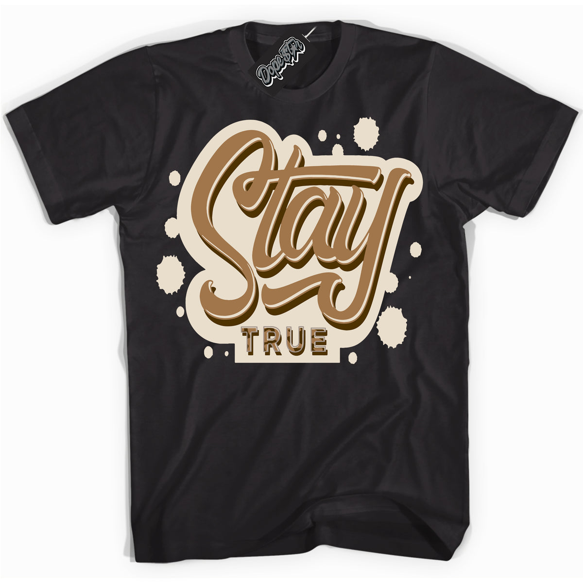 Cool Black graphic tee with “ Stay True ” design, that perfectly matches Palomino 3s sneakers 