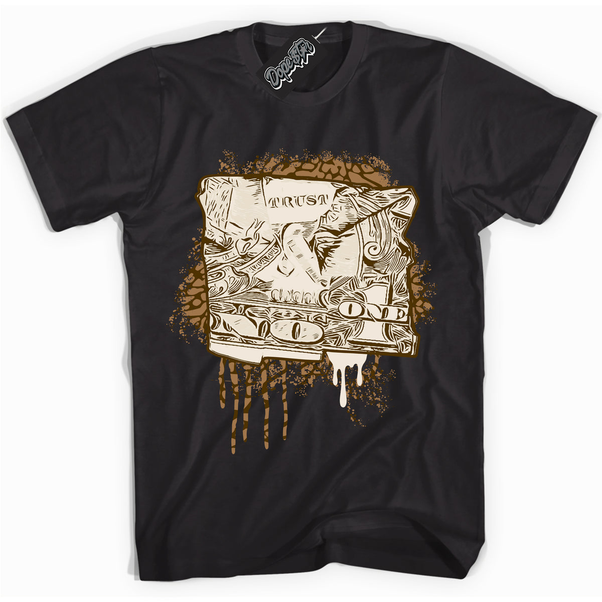Cool Black graphic tee with “ Trust No One Dollar ” design, that perfectly matches Palomino 3s sneakers 