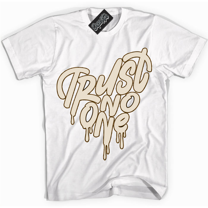 Cool White graphic tee with “ Trust No One Heart ” design, that perfectly matches Palomino 3s sneakers 