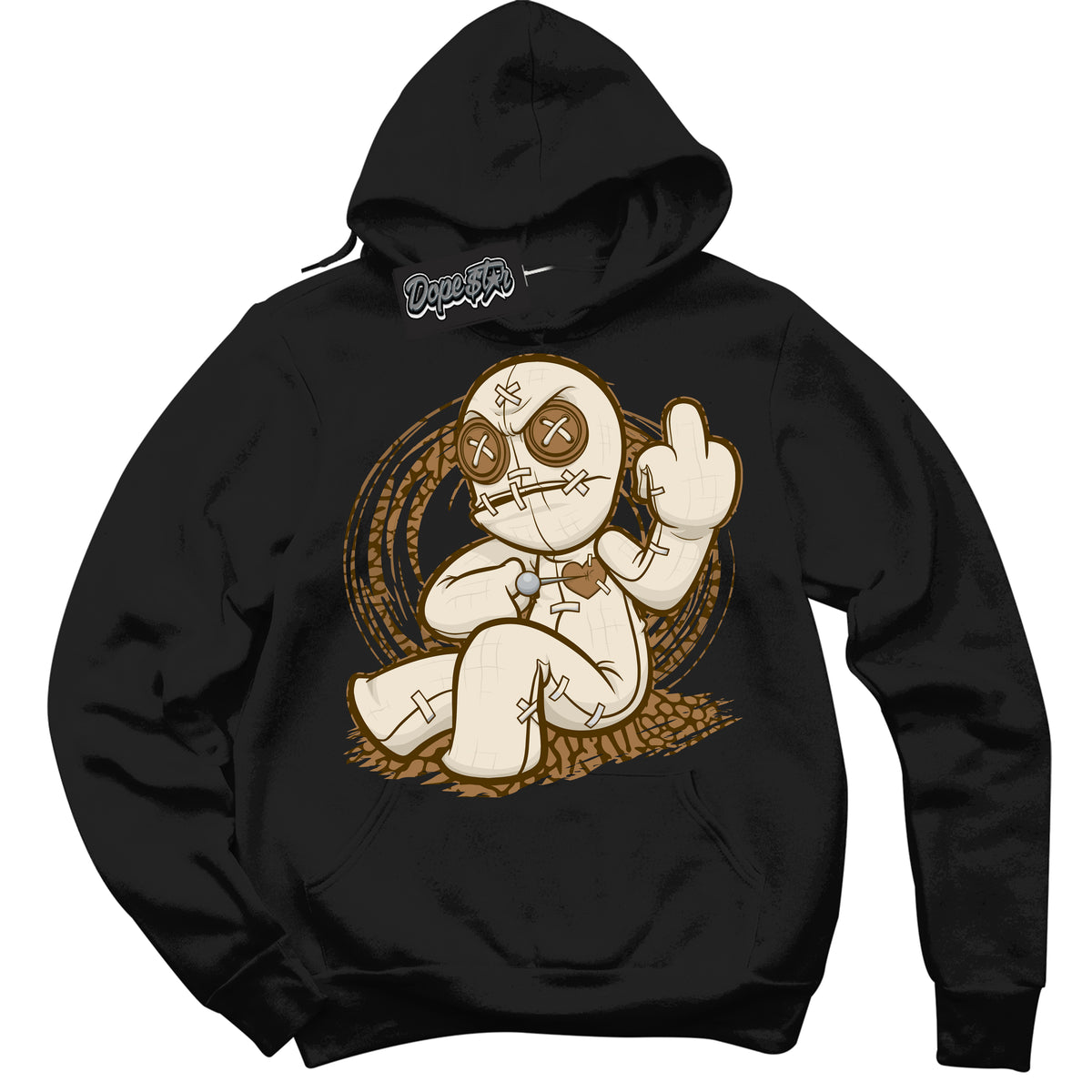Cool Black Graphic DopeStar Hoodie with “ VooDoo Doll “ print, that perfectly matches Palomino 3s sneakers
