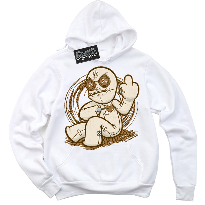 Cool White Graphic DopeStar Hoodie with “ VooDoo Doll “ print, that perfectly matches Palomino 3s sneakers