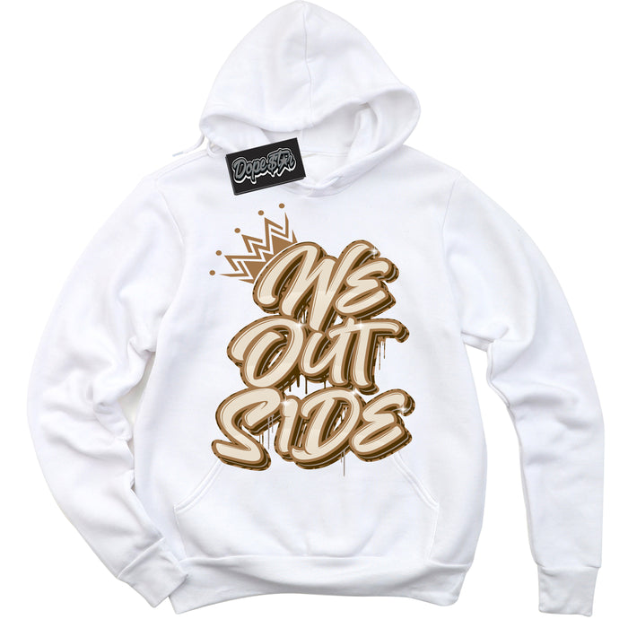 Cool White Graphic DopeStar Hoodie with “ We Outside “ print, that perfectly matches Palomino 3s sneakers