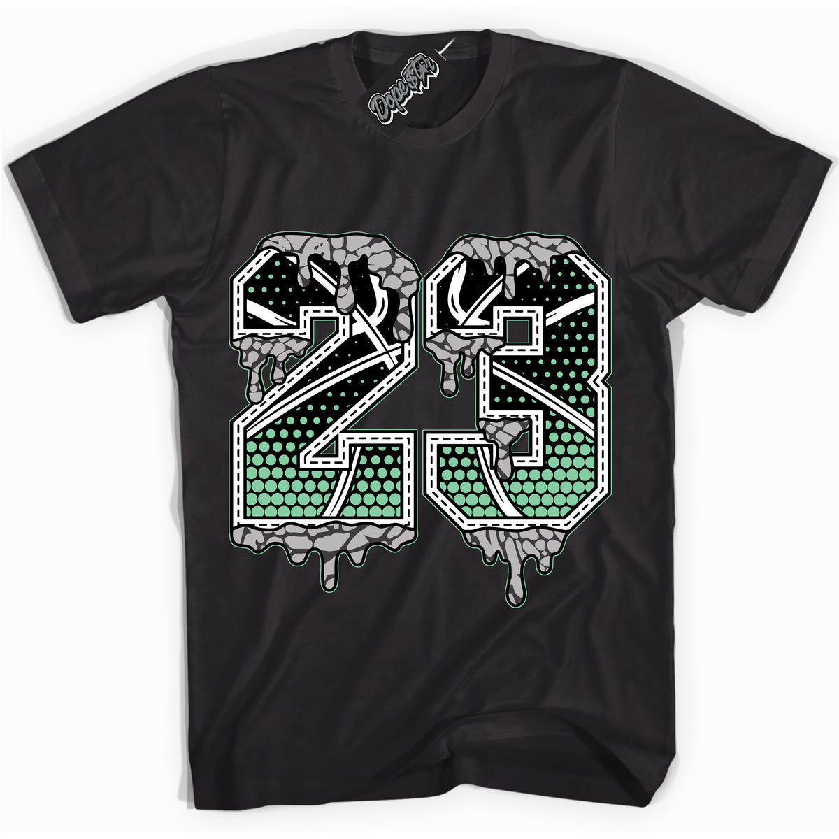 Cool Black graphic tee with “ 23 Ball ” design, that perfectly matches Green Glow 3s sneakers 