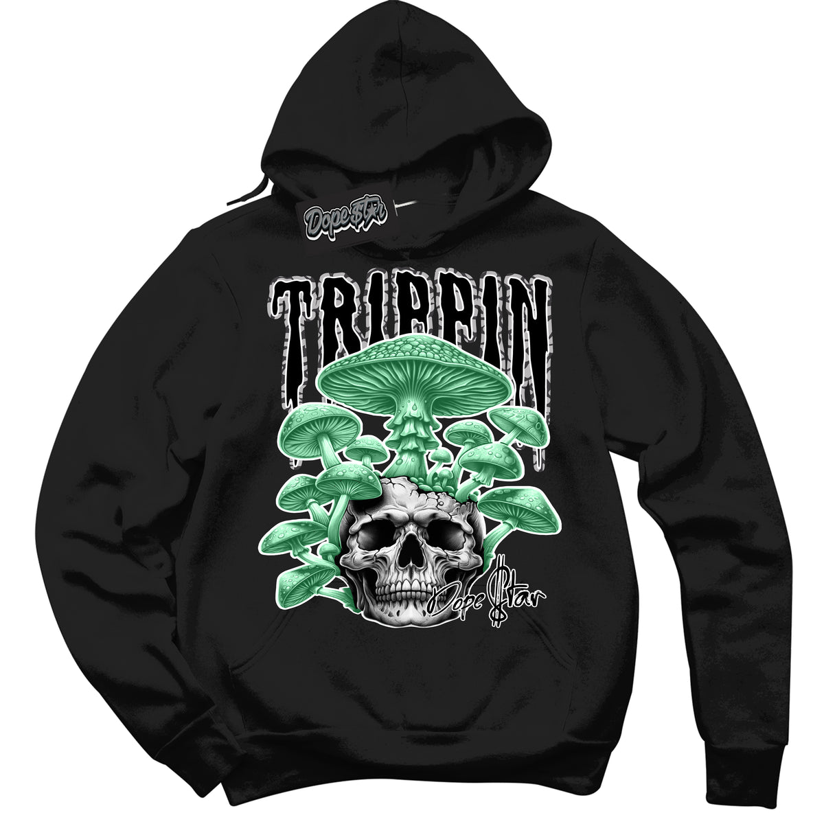 Cool Black Hoodie with “ Trippin”  design that Perfectly Matches Green Glow 3s Sneakers.
