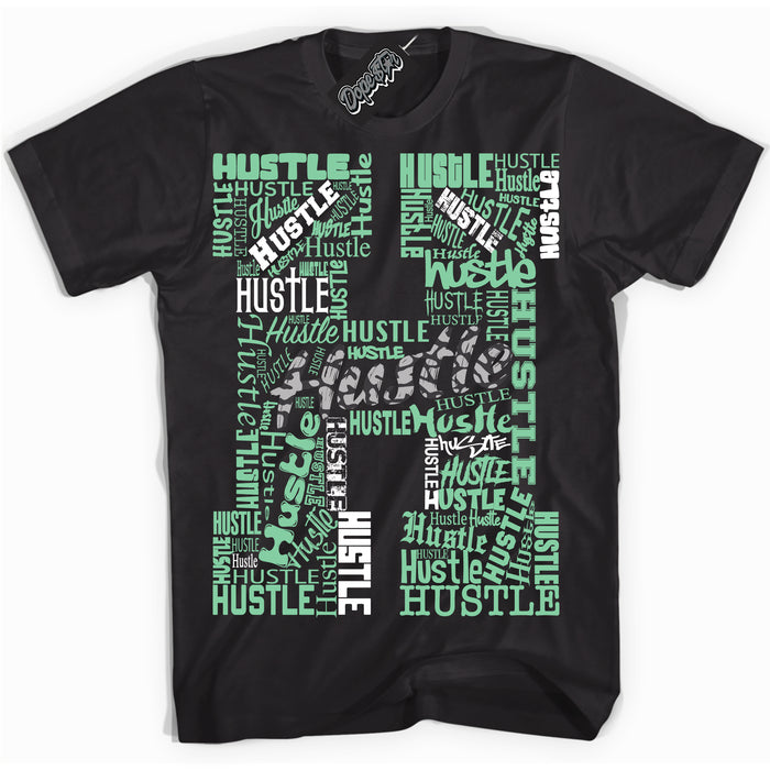 Cool Black graphic tee with “ Hustle ” design, that perfectly matches Green Glow 3s sneakers 