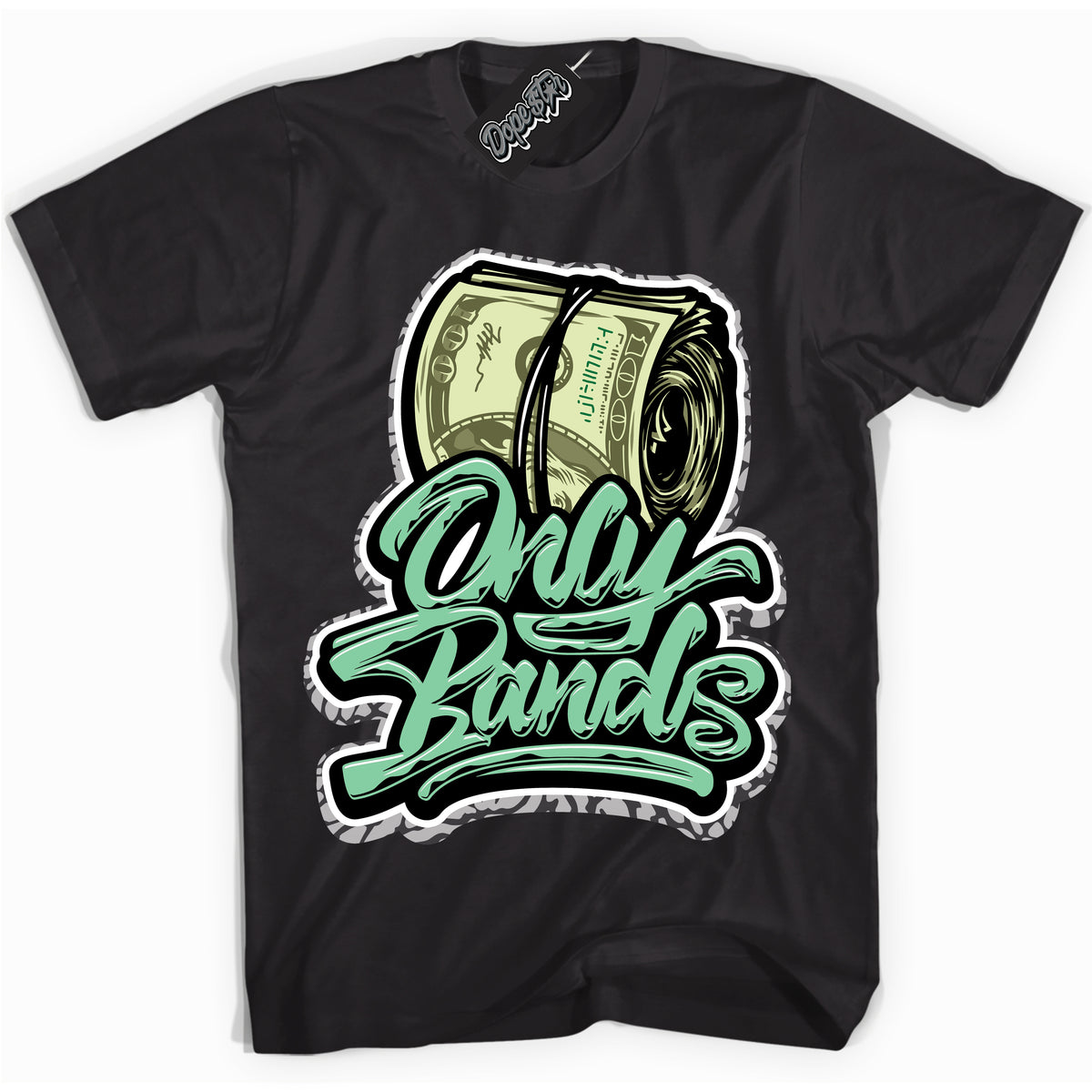 Cool Black graphic tee with “ Only Bands ” design, that perfectly matches Green Glow 3s sneakers 