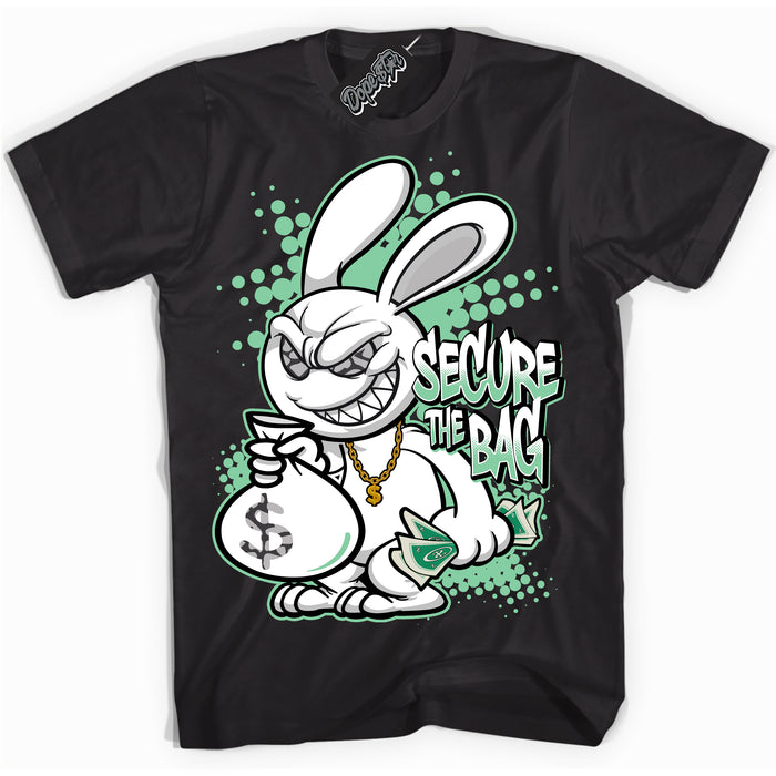 Cool Black graphic tee with “ Secure The Bag ” design, that perfectly matches Green Glow 3s sneakers 