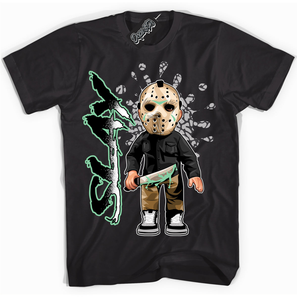 Cool Black graphic tee with “ Slay ” design, that perfectly matches Green Glow 3s sneakers 