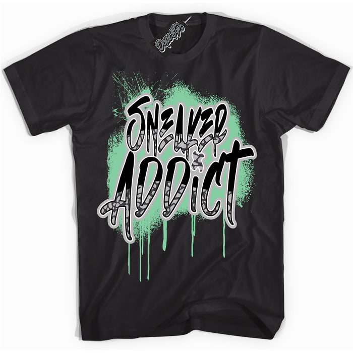 Cool Black graphic tee with “ Sneaker Addict” design, that perfectly matches Green Glow 3s sneakers 