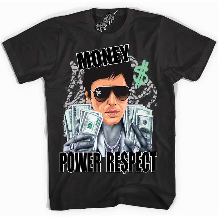 Cool Black graphic tee with “ Tony Montana ” design, that perfectly matches Green Glow 3s sneakers 