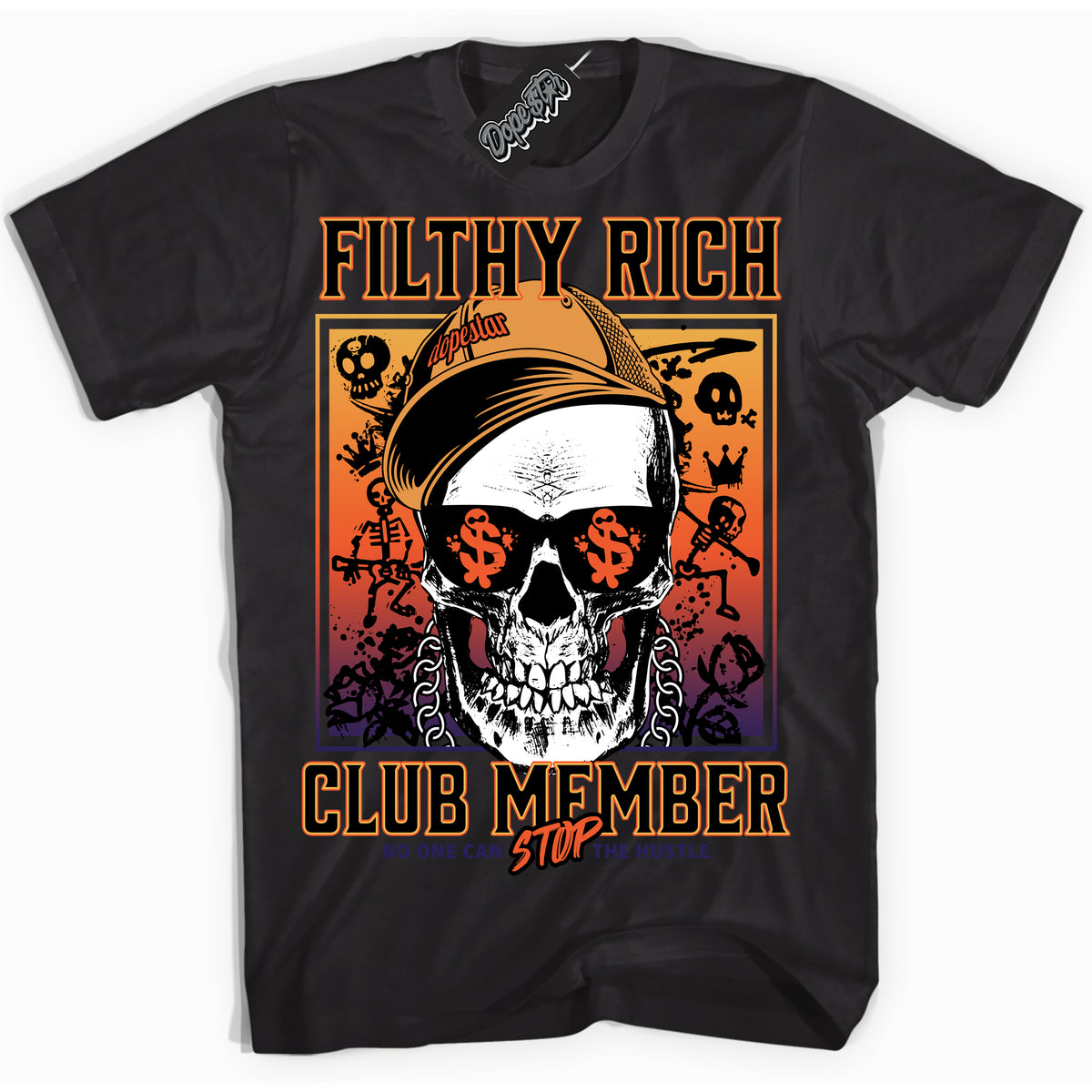 Cool Black Shirt with “ Filthy Rich” design that perfectly matches J Balvin Rio 3s Sneakers.