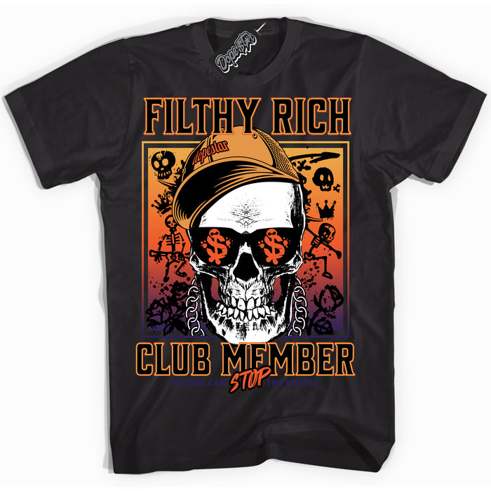 Cool Black Shirt with “ Filthy Rich” design that perfectly matches J Balvin Rio 3s Sneakers.