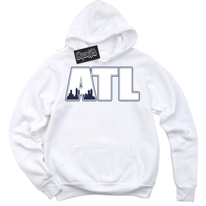 AJ3 Retro Midnight Navy 'Atlanta' Hoodie- White Streetwear Mockup | Sneakerhead Hoodie Matching Midnight Navy AJ3 Retro | Jordan 3 Retro Midnight Navy hoodie for Men & Women | Matching outfits with your Midnight Navy 3s Kicks | Sneakerhead Fashion Must-Have.