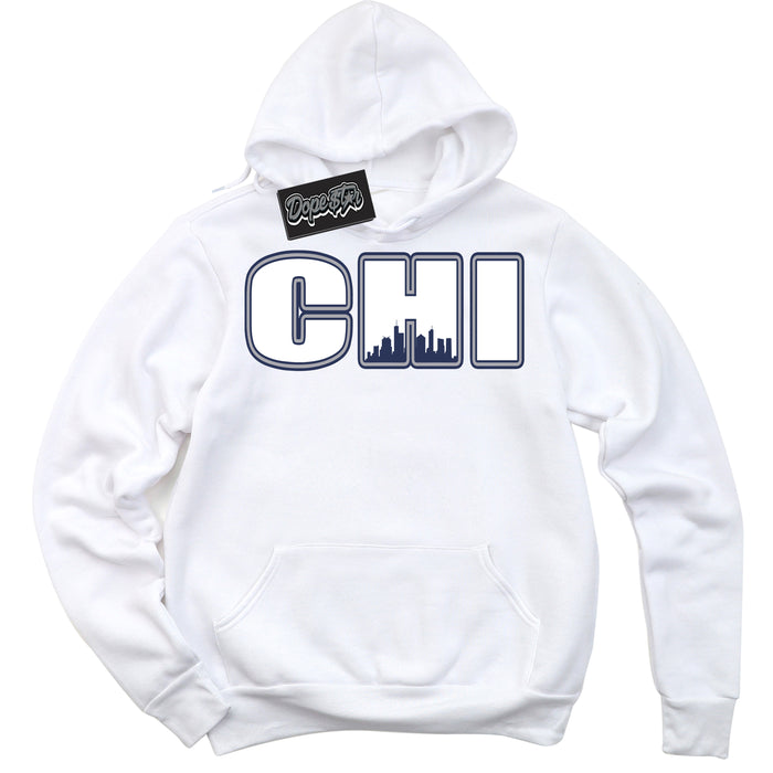 AJ3 Retro Midnight Navy 'Chicago' Hoodie- White Streetwear Mockup | Sneakerhead Hoodie Matching Midnight Navy AJ3 Retro | Jordan 3 Retro Midnight Navy hoodie for Men & Women | Matching outfits with your Midnight Navy 3s Kicks | Sneakerhead Fashion Must-Have.