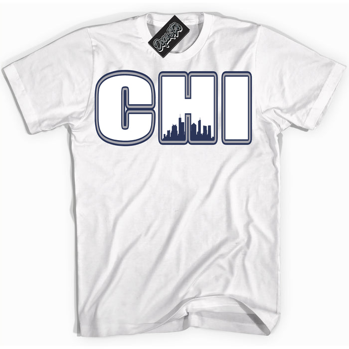 AJ3 Retro Midnight Navy 'Chicago' Shirt - White Streetwear Mockup | Sneakerhead T-shirt Matching Midnight Navy AJ3 Retro | Jordan 3 Retro Midnight Navy Shirt for Men & Women | Matching outfits with your Midnight Navy 3s Kicks | Sneakerhead Fashion Must-Have.