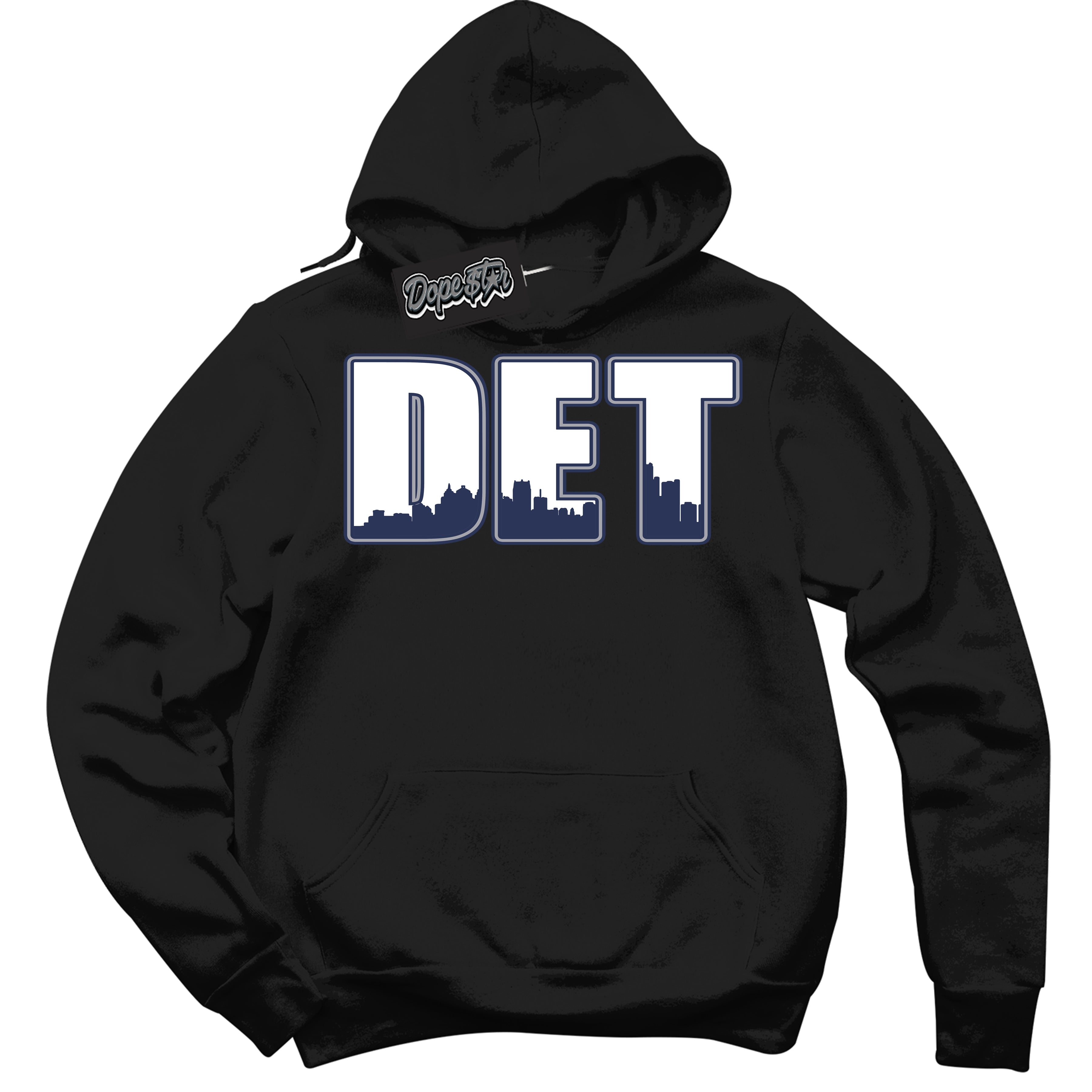 AJ3 Retro Midnight Navy 'Detroit' Hoodie- Black Streetwear Mockup | Sneakerhead Hoodie Matching Midnight Navy AJ3 Retro | Jordan 3 Retro Midnight Navy hoodie for Men & Women | Matching outfits with your Midnight Navy 3s Kicks | Sneakerhead Fashion Must-Have.