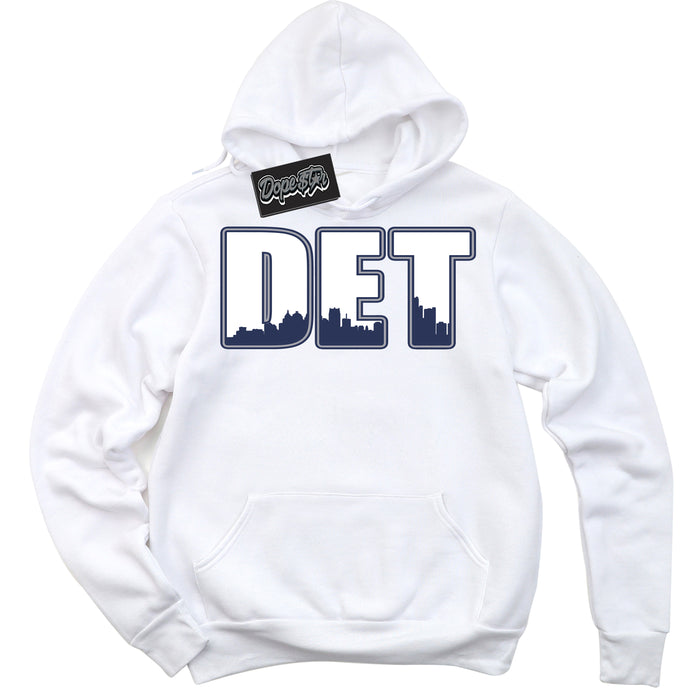 AJ3 Retro Midnight Navy 'Detroit' Hoodie- White Streetwear Mockup | Sneakerhead Hoodie Matching Midnight Navy AJ3 Retro | Jordan 3 Retro Midnight Navy hoodie for Men & Women | Matching outfits with your Midnight Navy 3s Kicks | Sneakerhead Fashion Must-Have.