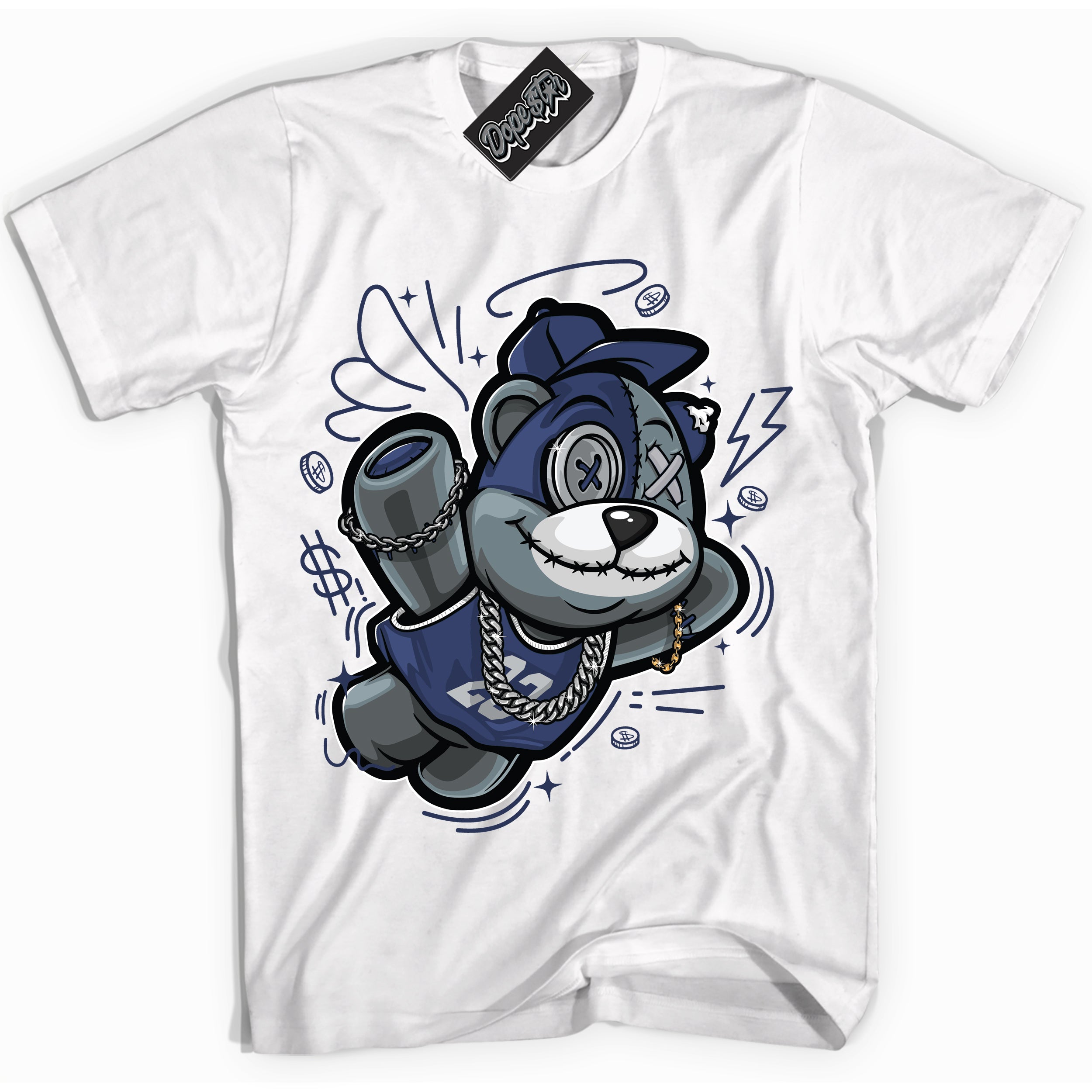 AJ3 Retro Midnight Navy 'Slam Dunk Bear' Shirt - White Streetwear Mockup | Sneakerhead T-shirt Matching Midnight Navy AJ3 Retro | Jordan 3 Retro Midnight Navy Shirt for Men & Women | Matching outfits with your Midnight Navy 3s Kicks | Sneakerhead Fashion Must-Have.