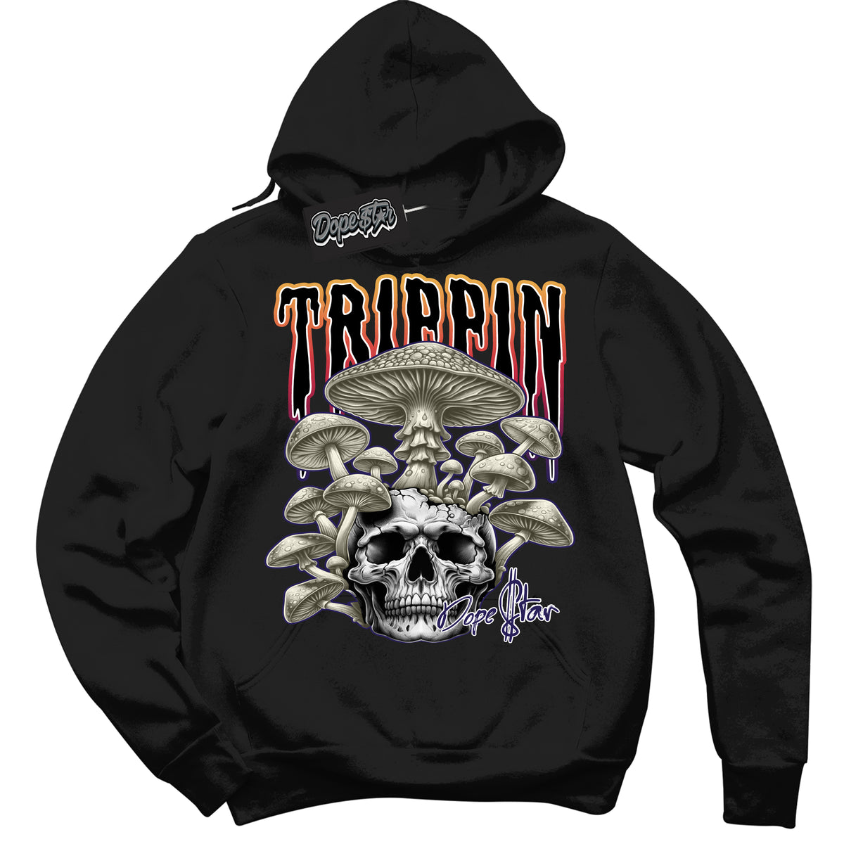 Cool Black Hoodie with “ Trippin”  design that Perfectly Matches J Balvin Sunset 3s Sneakers.