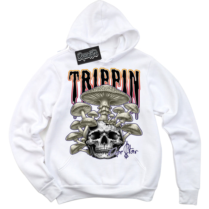 Cool White Hoodie with “ Trippin”  design that Perfectly Matches J Balvin Sunset 3s Sneakers.