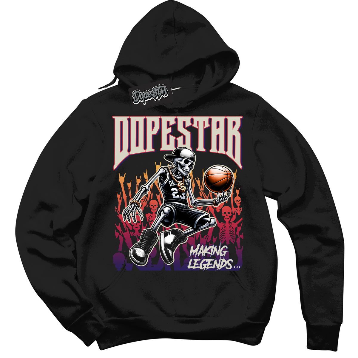 Cool Black Hoodie with “ Making Legends ”  design that Perfectly Matches J Balvin Sunset 3s Sneakers.