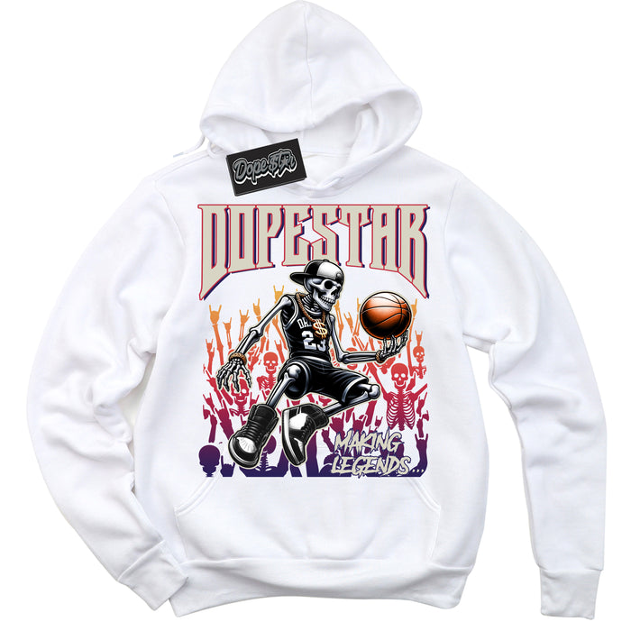 Cool White Hoodie with “ Making Legends ”  design that Perfectly Matches J Balvin Sunset 3s Sneakers.