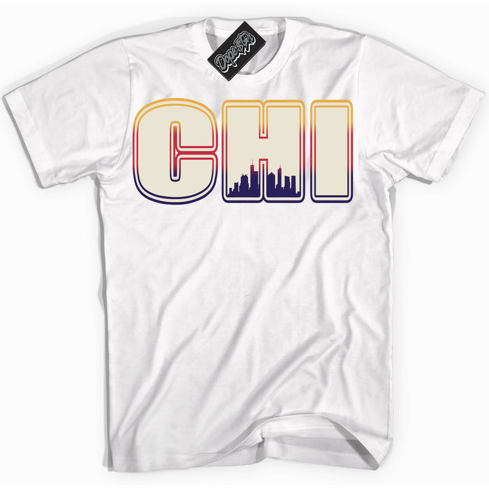 Cool White Shirt with “ Chicago” design that perfectly matches J Balvin Sunset 3s Jordans.