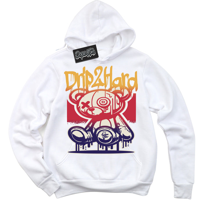 Cool White Hoodie with “ Drip 2 Hard ”  design that Perfectly Matches J Balvin Sunset 3s Jordans.