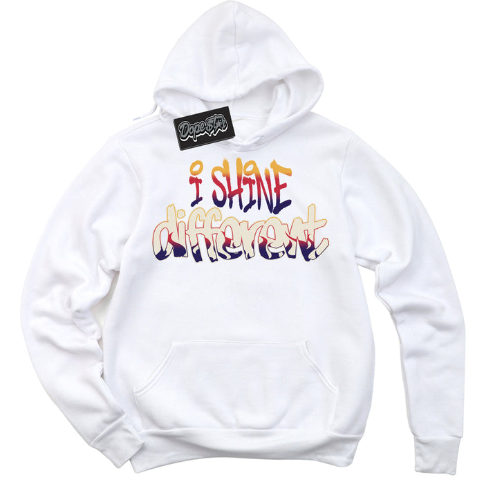 Cool White Hoodie with “ I Shine Different ”  design that Perfectly Matches J Balvin Sunset 3s Jordans.