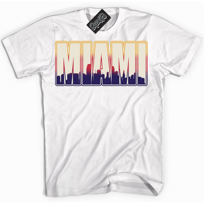 Cool White Shirt with “ Miami” design that perfectly matches J Balvin Sunset 3s Jordans.