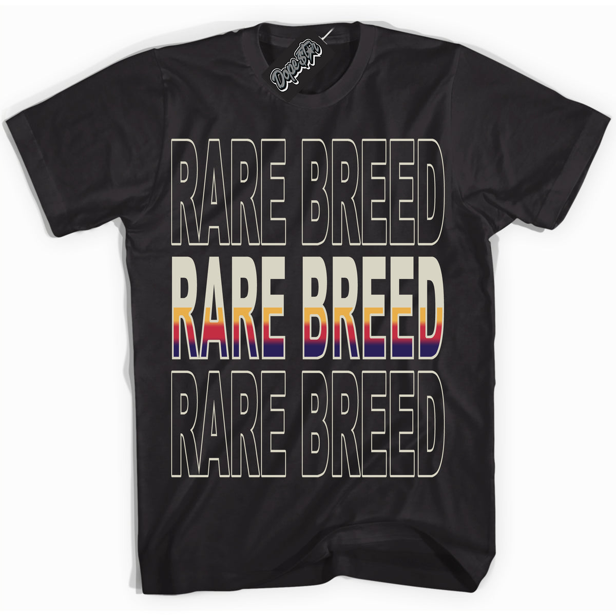 Cool Black Shirt with “ Rare Breed” design that perfectly matches J Balvin Sunset 3s Jordans.