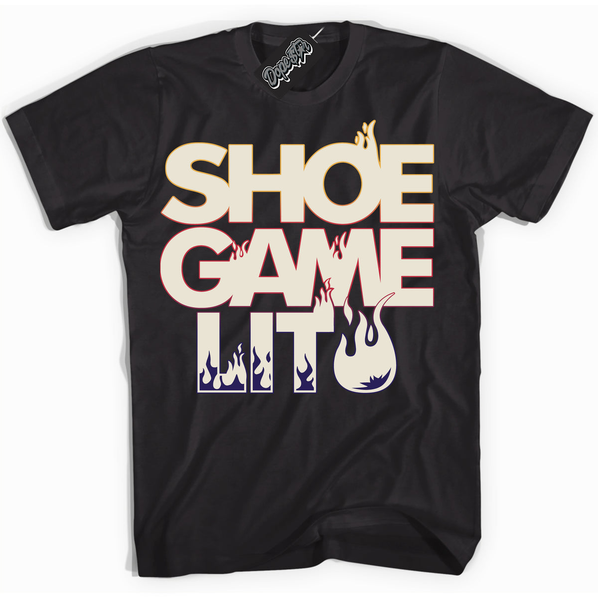 Cool Black Shirt with “ Shoe Game Lit” design that perfectly matches J Balvin Sunset 3s Jordans.