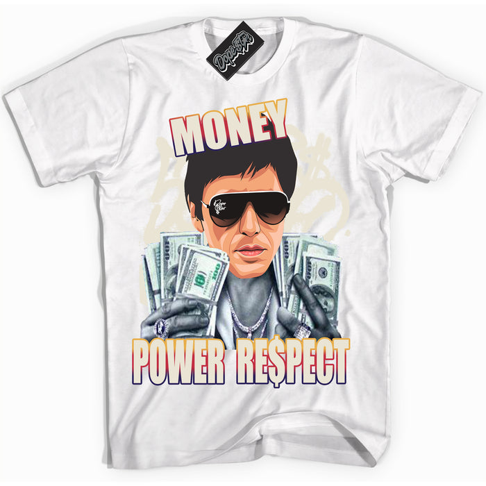 Cool White Shirt with “ Tony Montana” design that perfectly matches J Balvin Sunset 3s Jordans.
