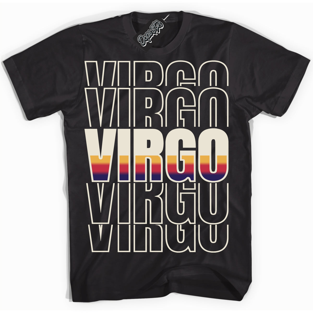 Cool Black Shirt with “ Virgo” design that perfectly matches J Balvin Sunset 3s Jordans.