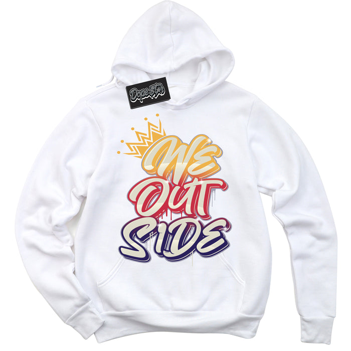 Cool White Hoodie with “ We Outside ”  design that Perfectly Matches J Balvin Sunset 3s Jordans.