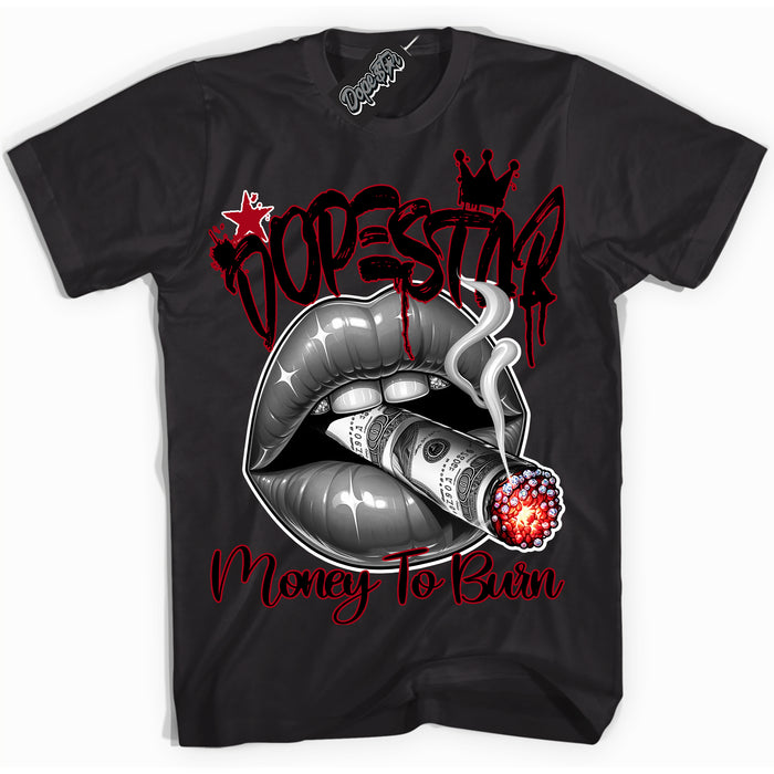 Cool Black Shirt with “ Money To Burn” design that perfectly matches Bred Reimagined 4s Sneakers.