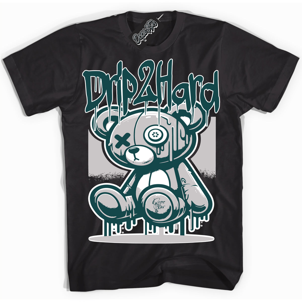 Cool Black Shirt with “ Drip 2 Hard ” design that perfectly matches Oxidized Green 4s Jordans.
