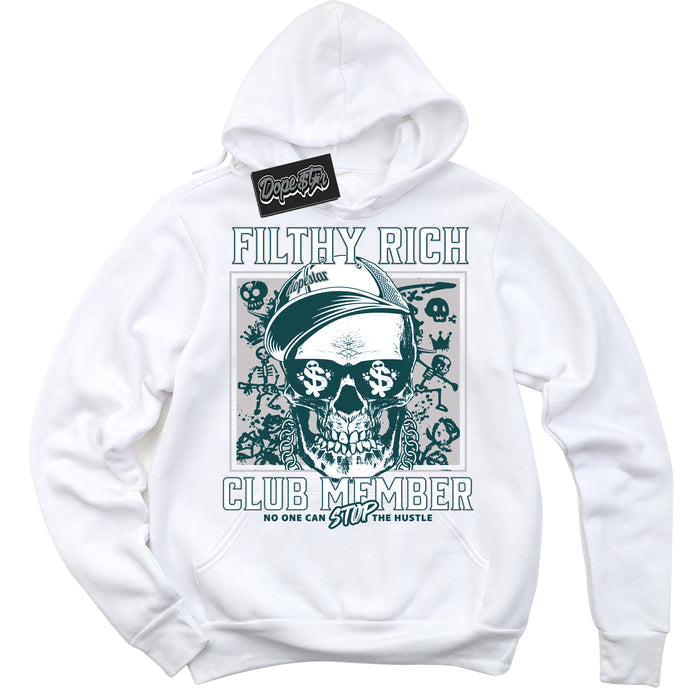 Cool White Hoodie with “ Filthy Rich ”  design that Perfectly Matches Oxidized Green 4s Jordans.
