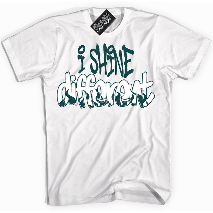 Cool White Shirt with “ I Shine Different ” design that perfectly matches Oxidized Green 4s Jordans.