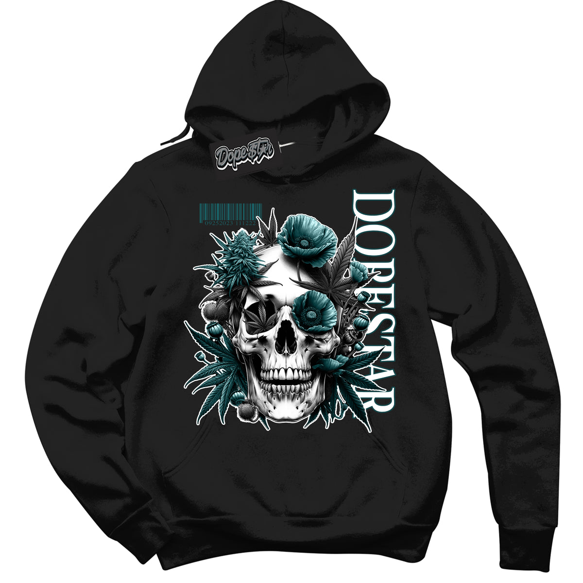 Cool Black Hoodie with “ Skull Poppies ”  design that Perfectly Matches Oxidized Green 4s Jordans.