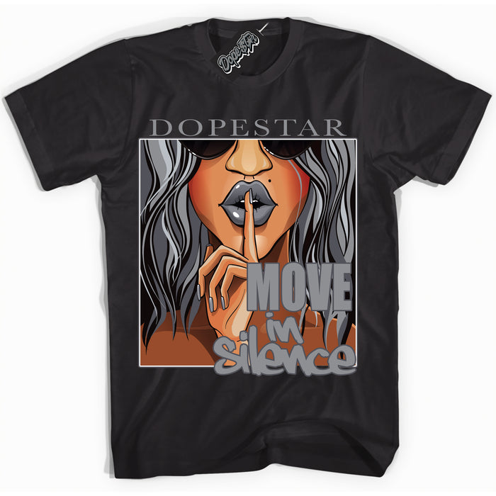 Cool Black Shirt with “ Move In Silence ” design that perfectly matches Paris Olympics Wet Cement 4s Jordans.
